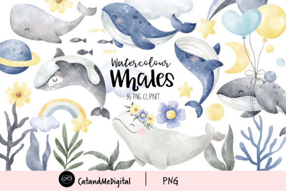 Download Whales Watercolor Nursery Clipart - Watercolor nursery clipart Collection