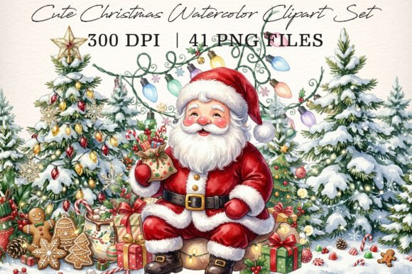 Download Cute Christmas Watercolor Clipart Set - Cute christmas Collection