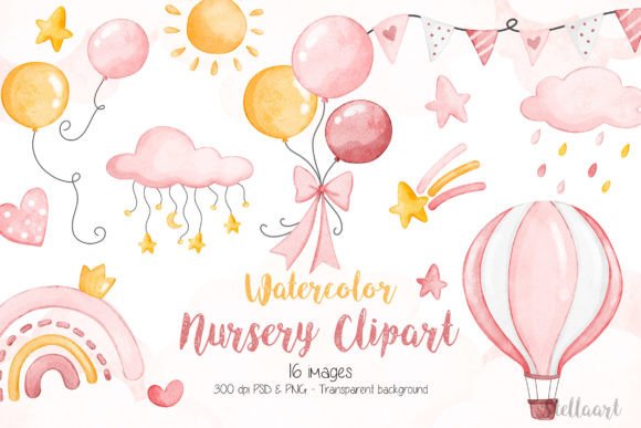 Download Watercolor Nursery Clipart for Baby Girl - Watercolor nursery clipart Collection