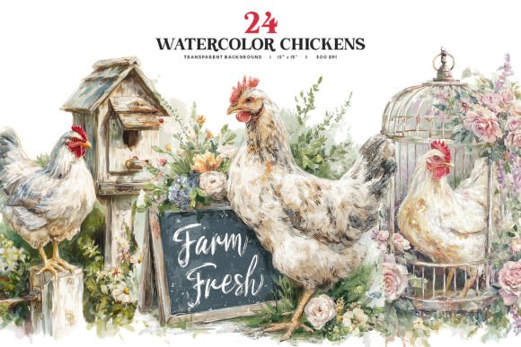 Download Watercolor Chicken Clipart Bundle - Chicken Collection