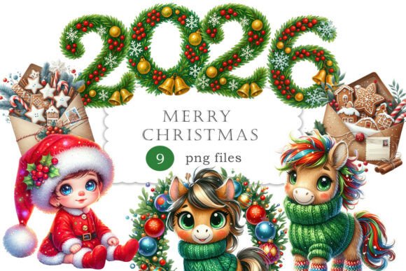 Download Cute Christmas Horses 2026 New Year PNG - Cute christmas Collection