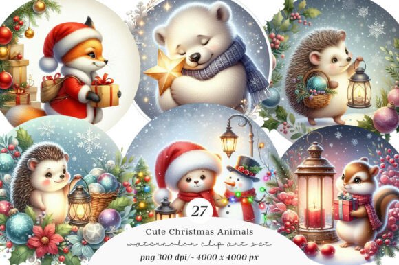 Download Watercolor Cute Christmas Animals Clipar - Cute christmas Collection
