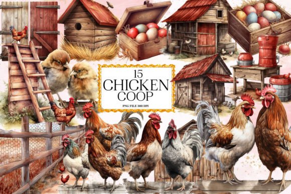 Download Rustic Chicken Coop Clipart Bundle - Chicken Collection
