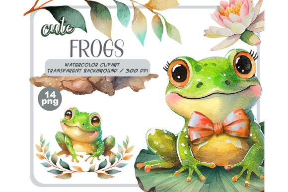 Download Watercolor Cute Baby Frogs Clipart Set - Premium Resources