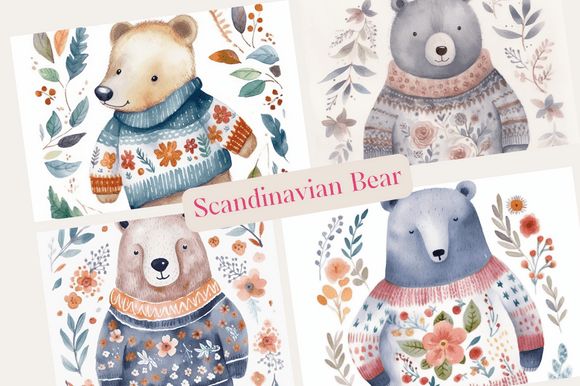Download Scandinavian Bear in Sweater Watercolor - Scandinavian Collection