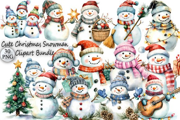 Download Cute Christmas Snowman Clipart Bundle - Cute christmas Collection