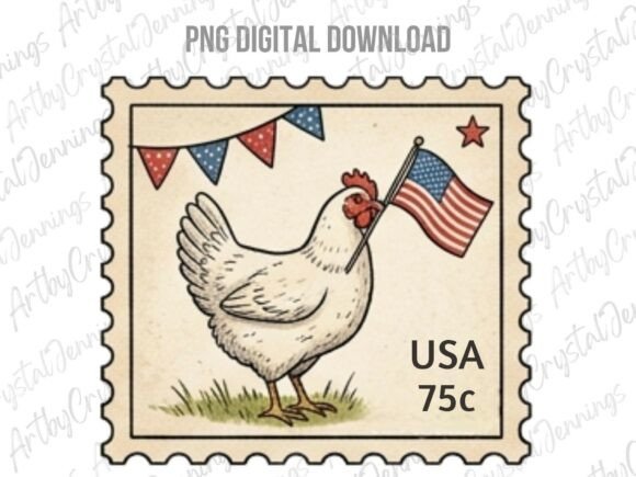 Download USA Patriotic Chicken Postage Stamp PNG - Chicken Collection